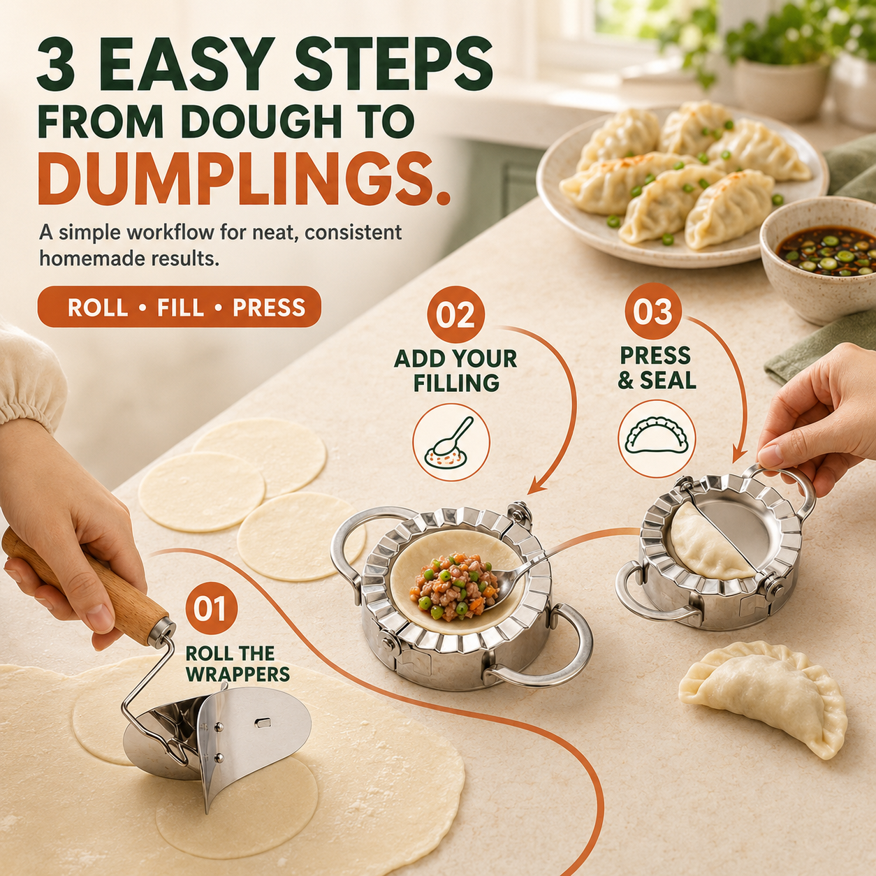 🥟 Stainless Steel Dumpling Maker & Dough Cutter Set – Roll, Fill, Press & Seal with Ease - image 4