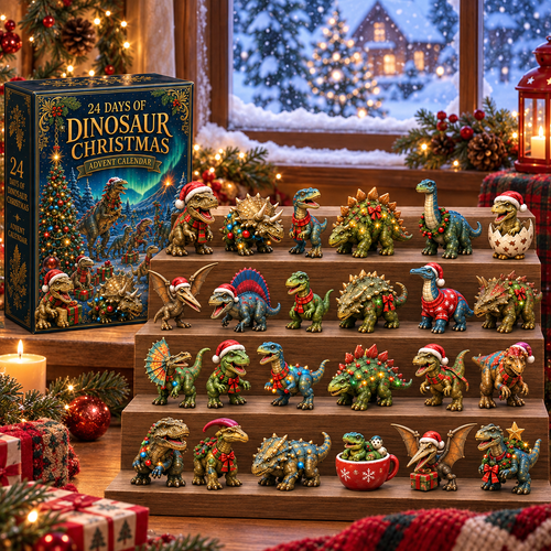2026 Dinosaur Christmas 24-Day Countdown Calendar – 24 Unique Festive Dinosaur Miniatures, Fun Prehistoric Advent Collection & Christmas Gift for Dinosaur Lovers