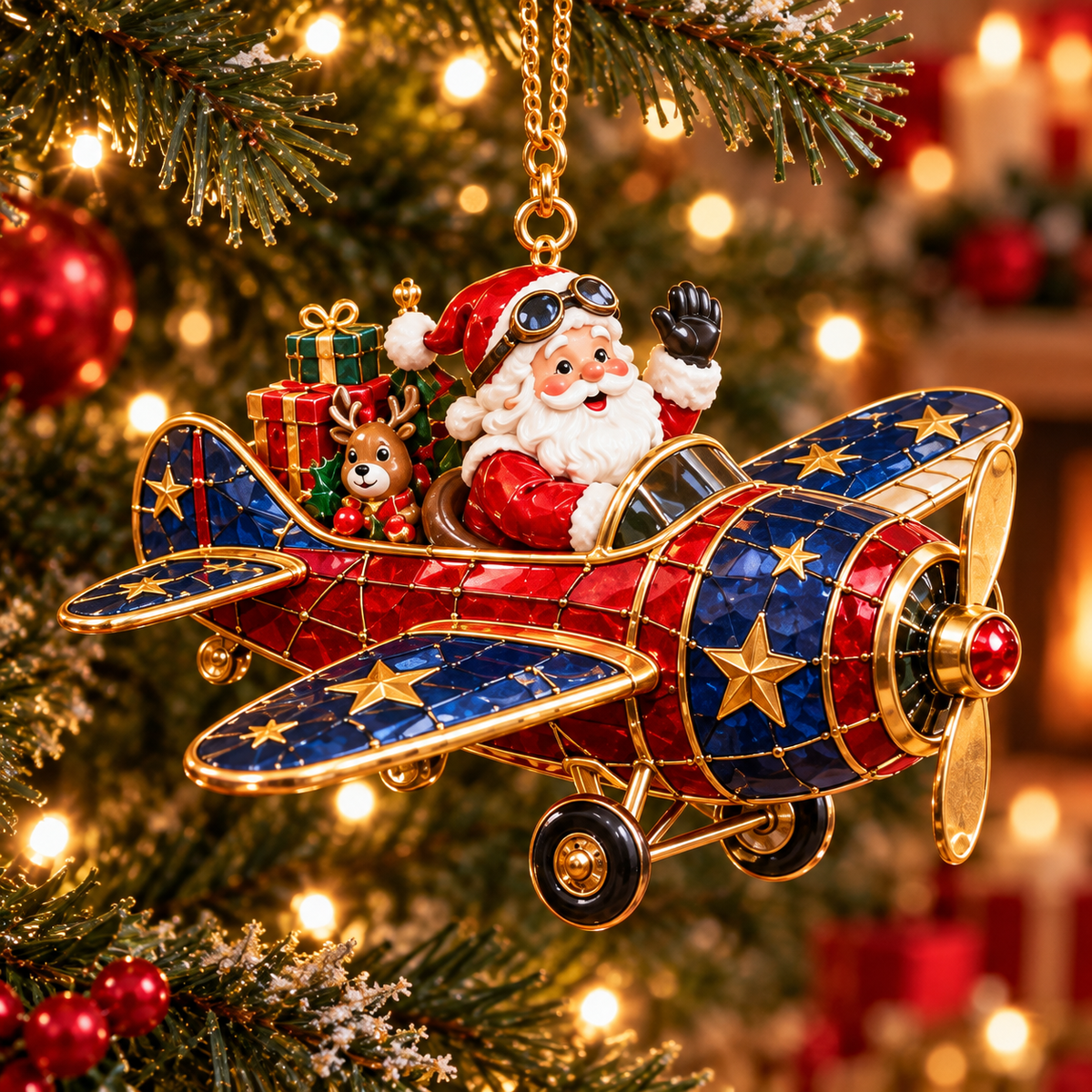 Santa’s Christmas Flight – 6-Piece Vintage Santa Airplane Ornaments Collection | Christmas Tree Decorations & Holiday Gift