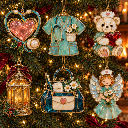✨ 2026 Nurse Appreciation Stained Glass Christmas Ornaments – Set of 6