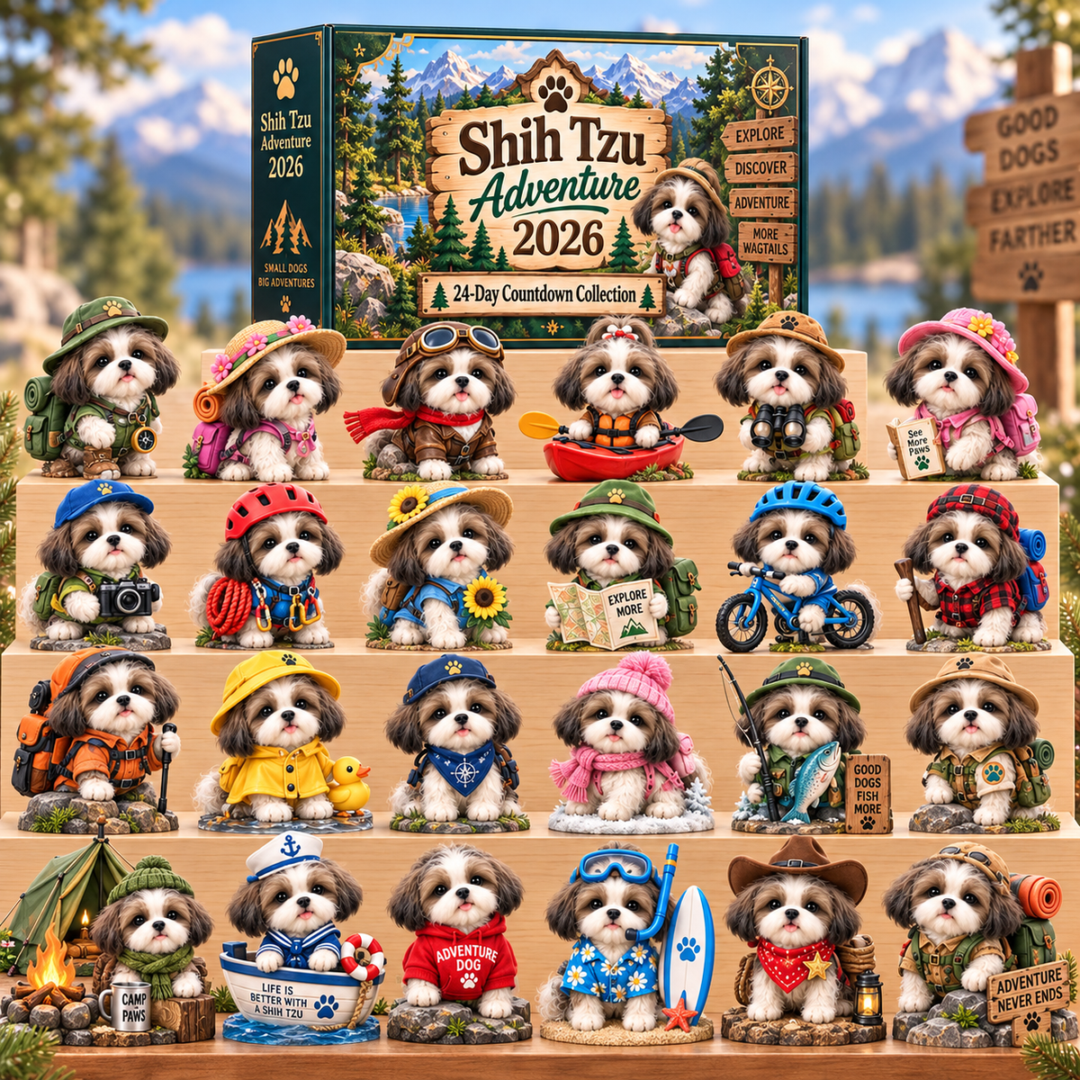 Shih Tzu Adventure 2026 – 24-Day Adventure Countdown Calendar with 24 Unique Collectible Miniatures, Fun Gift for Shih Tzu & Dog Lovers