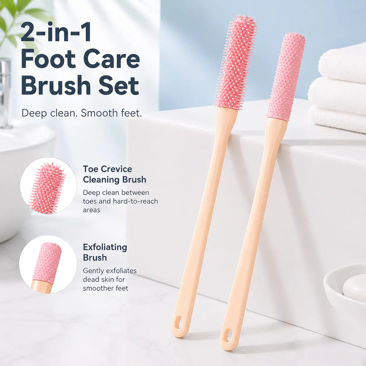 Long-Handle Silicone Soft Pedicure Tool, Shower Foot Cleaning Brush for Toe Gap Skin Cleansing🦶🚿 - image 3