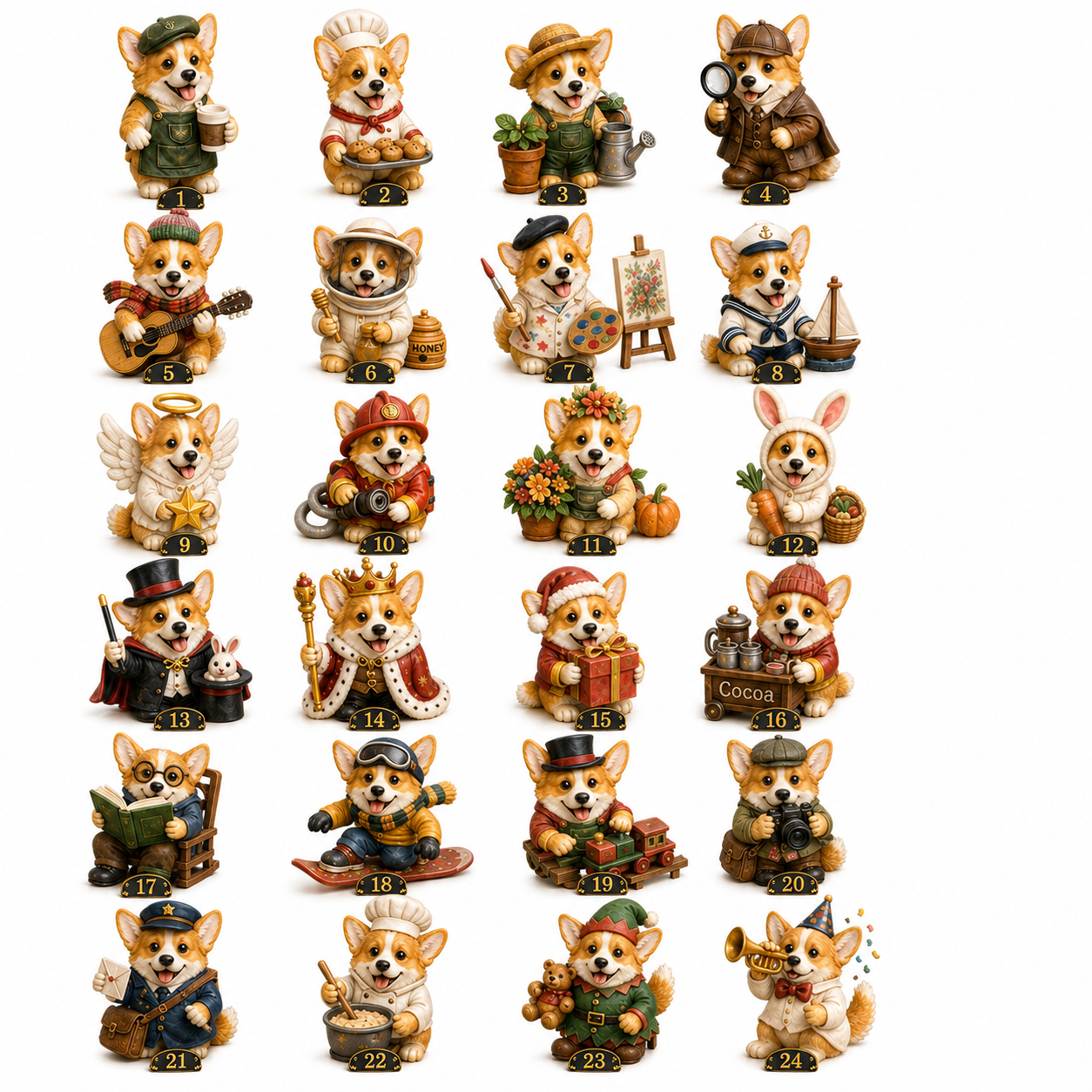 24 Days of Corgi Jobs Advent Calendar 2026 – 24 Unique Collectible Corgi Miniatures, Christmas Countdown Calendar for Dog Lovers
