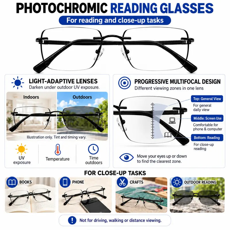 Unisex Progressive Multifocal Photochromic Reading Eyeglasses 👓