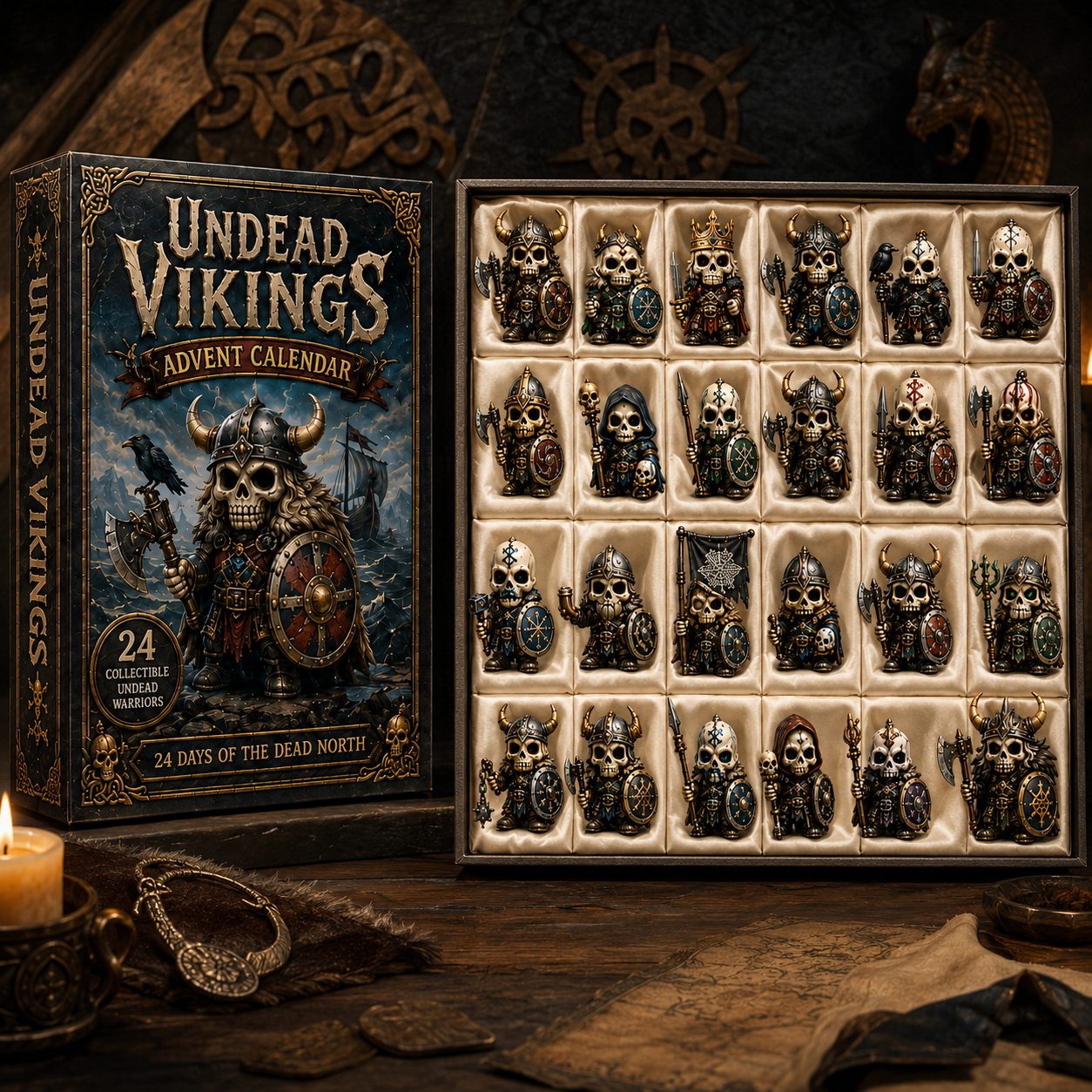 ⚔️Undead Vikings Advent Calendar 2026 – 24-Day Countdown with Collectible 3D Undead Warrior Miniatures, Acrylic Charms Blind Box