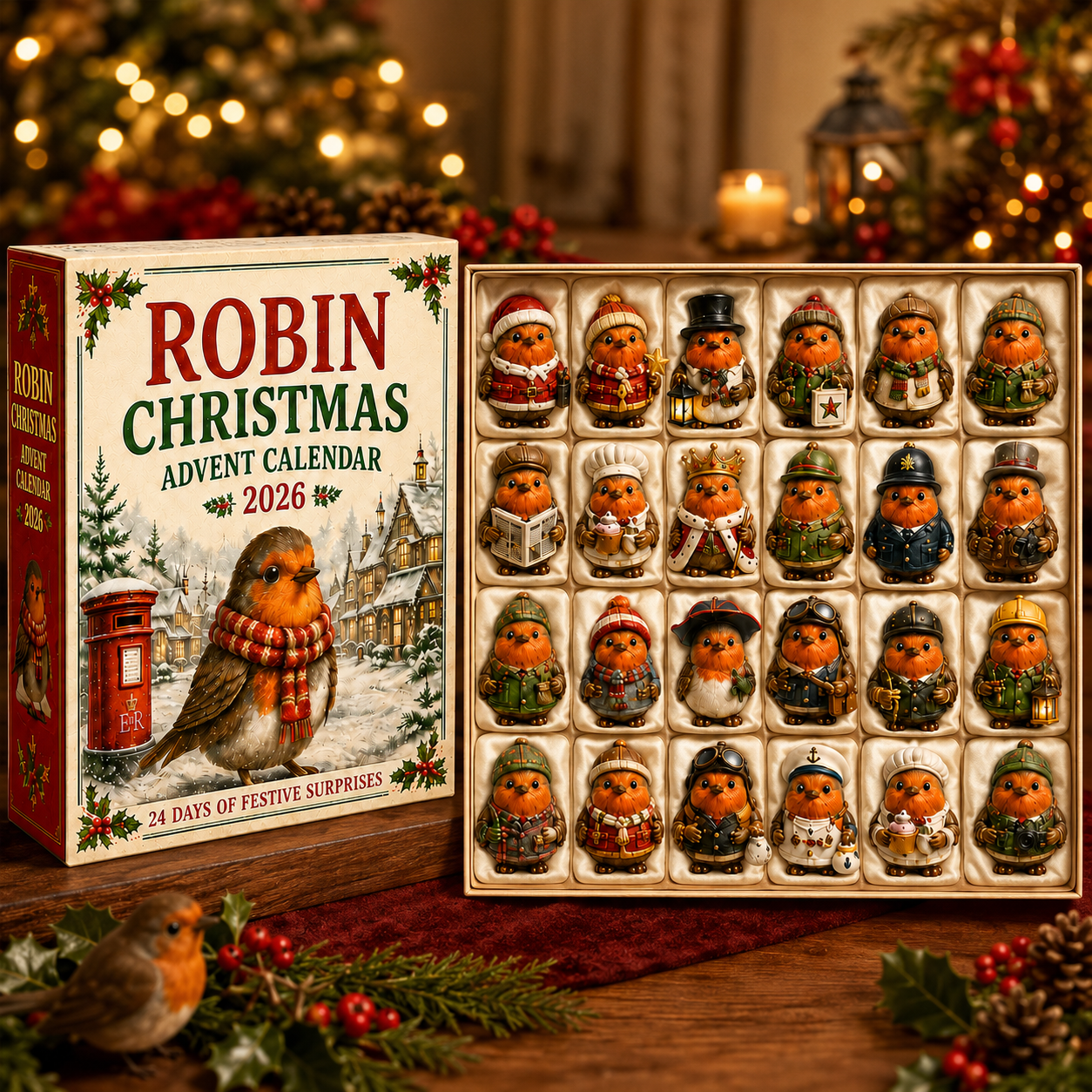 Robin Christmas Advent Calendar 2026 – 24 Days of Unique  Collectible Robin Miniatures, Festive Countdown Gift for Bird Lovers & Garden Lovers