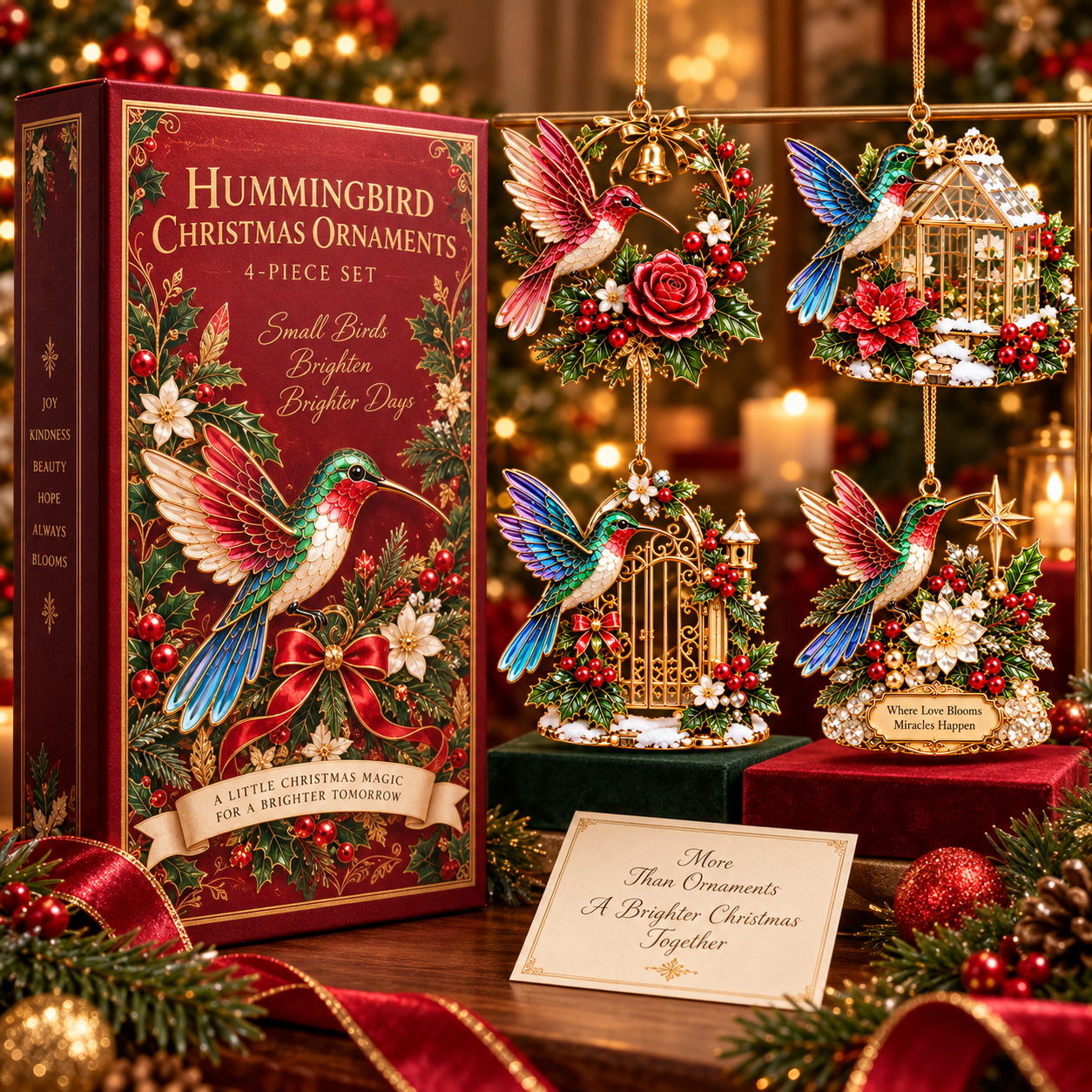 Hummingbird Christmas Ornament  –  Festive Bird Keepsake Collection, Elegant Holiday Gift for Mom, Grandma & Hummingbird Lovers