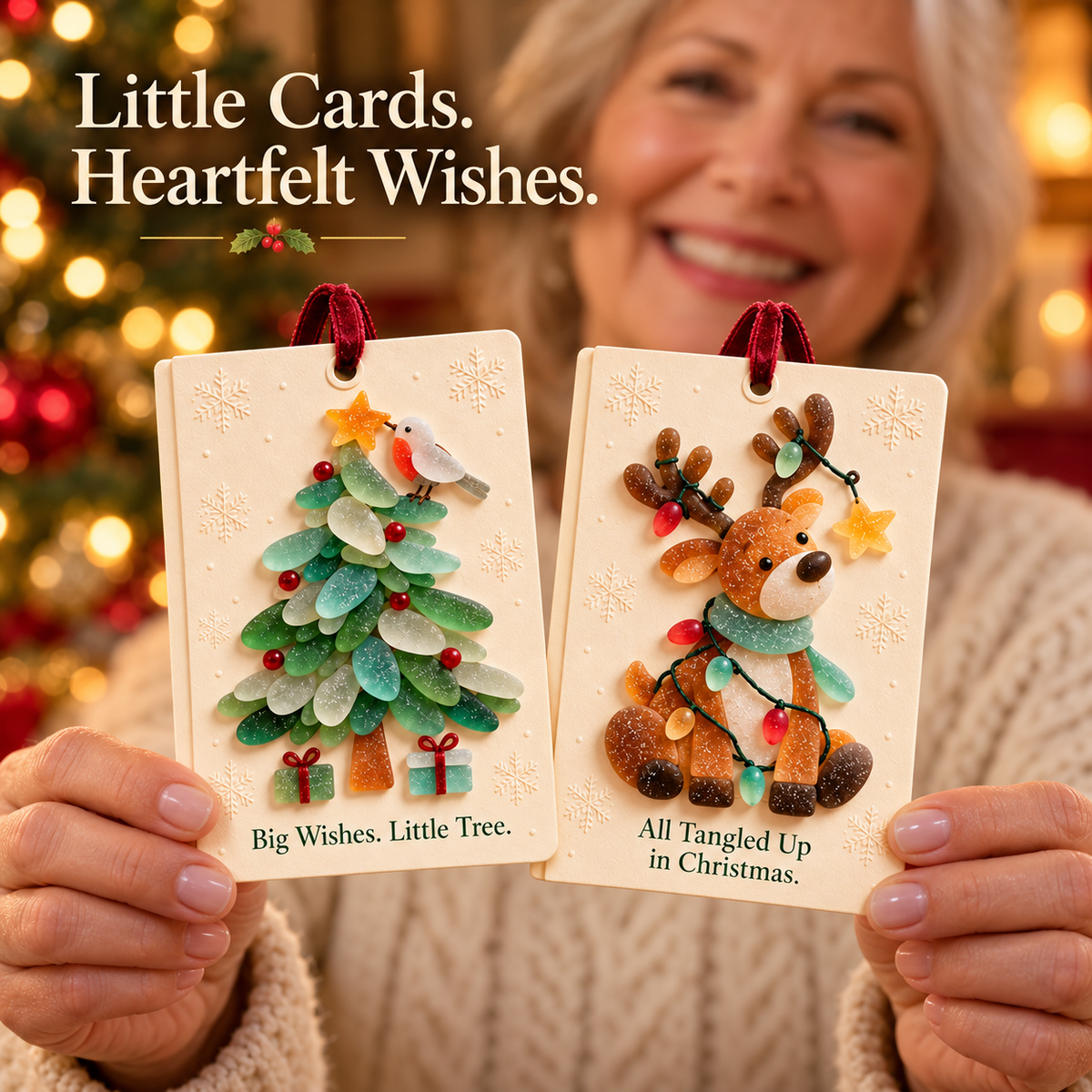 🎄 Sea glass style -Christmas Wishes – 2-in-1 Greeting Cards & Keepsake Ornaments | 6 Festive Designs