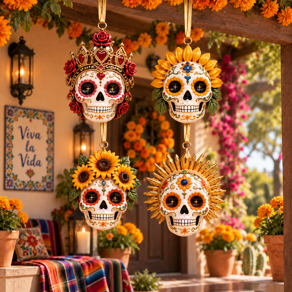 Día de Muertos Sugar Skull Ornament –  Colorful Day of the Dead Hanging Keepsake Collection, Festive Mexican-Inspired Gift for Family & Friends