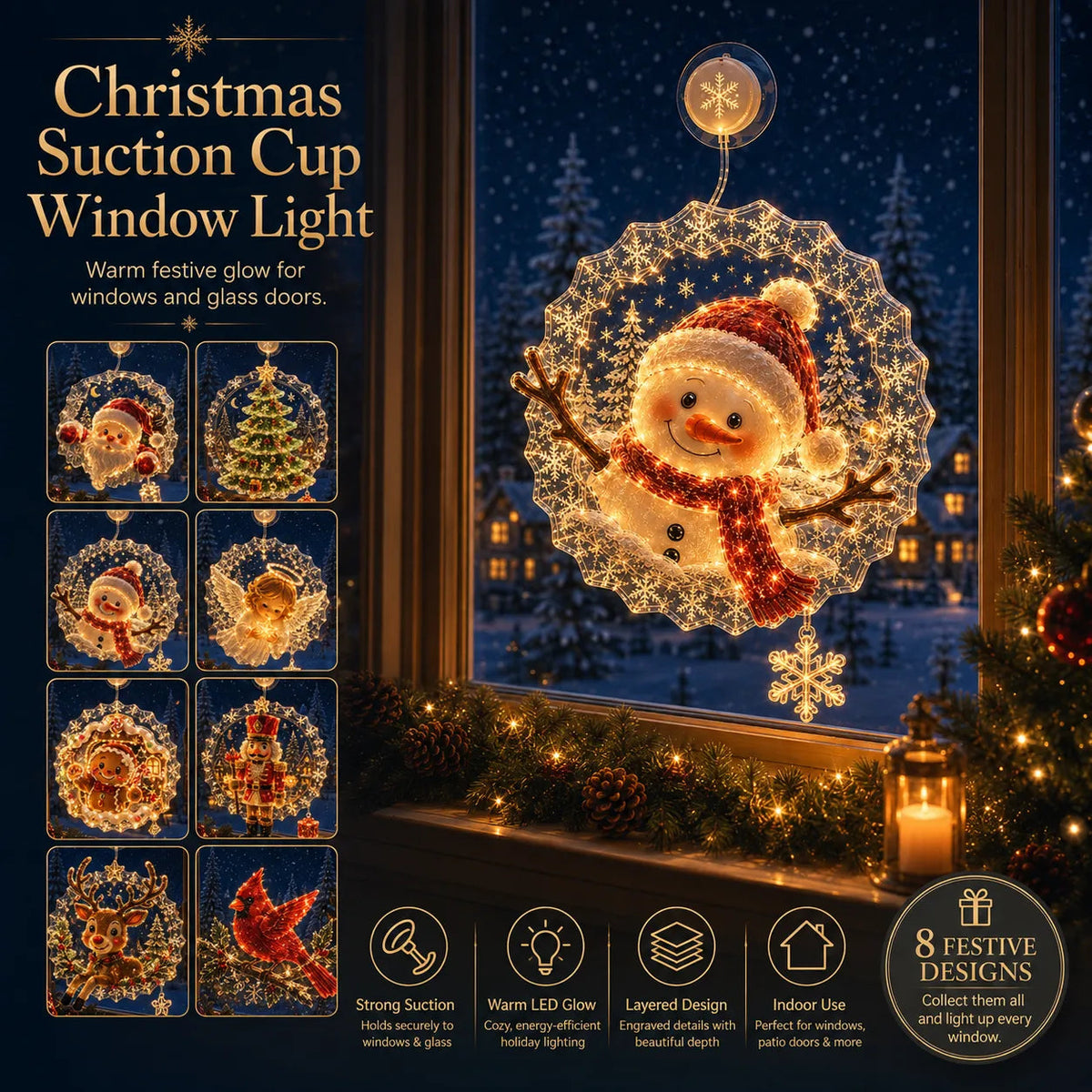 ✈️Last Day 50% OFF✨🎄Lighted Christmas Window Decoration with Suction Cup | Warm LED Window Light with Double-Layer Design & Multiple Festive Styles Flat Version✨ - image 1