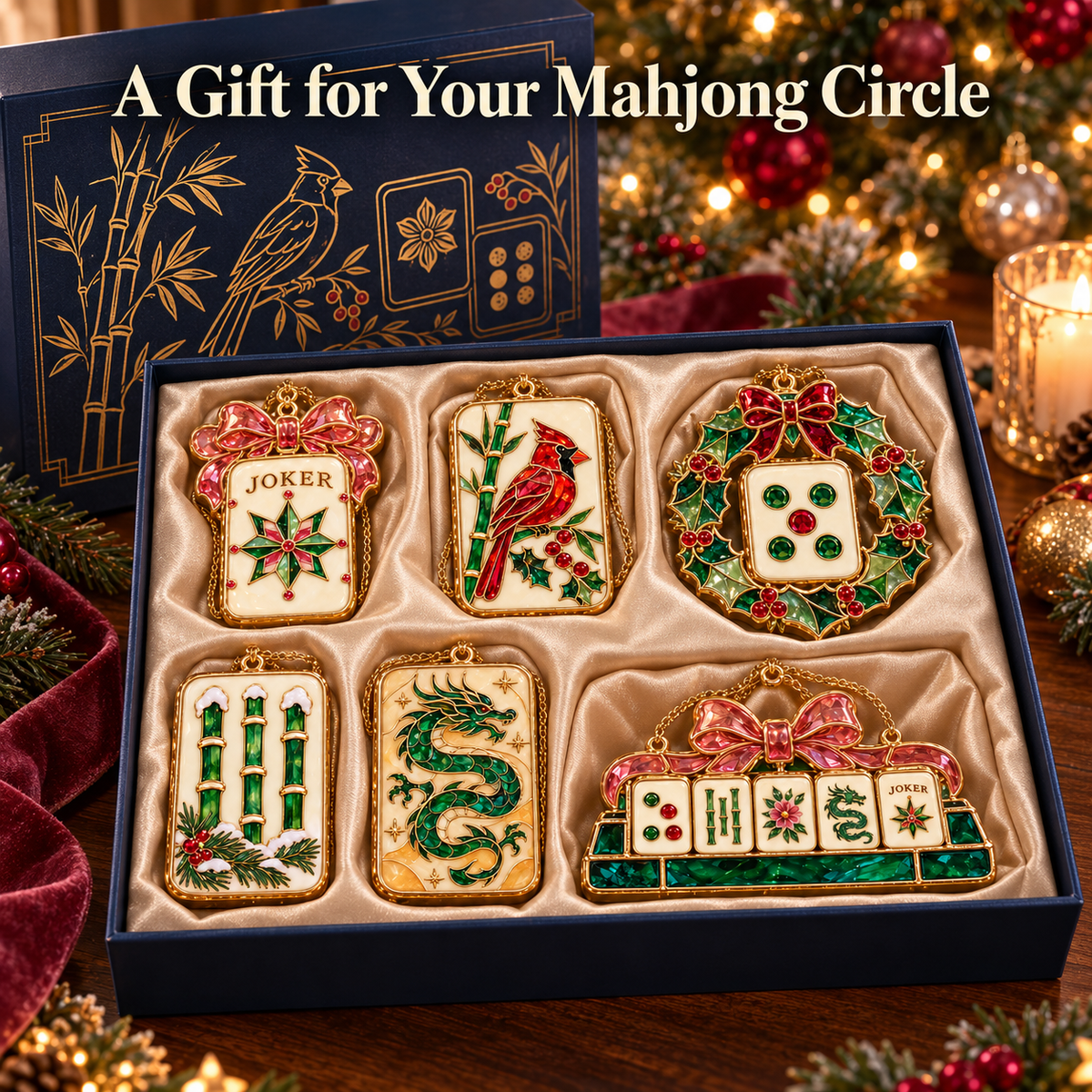 Merry Mahjong Christmas Ornaments – 6-Piece Holiday Gift Set for Mahjong Lovers