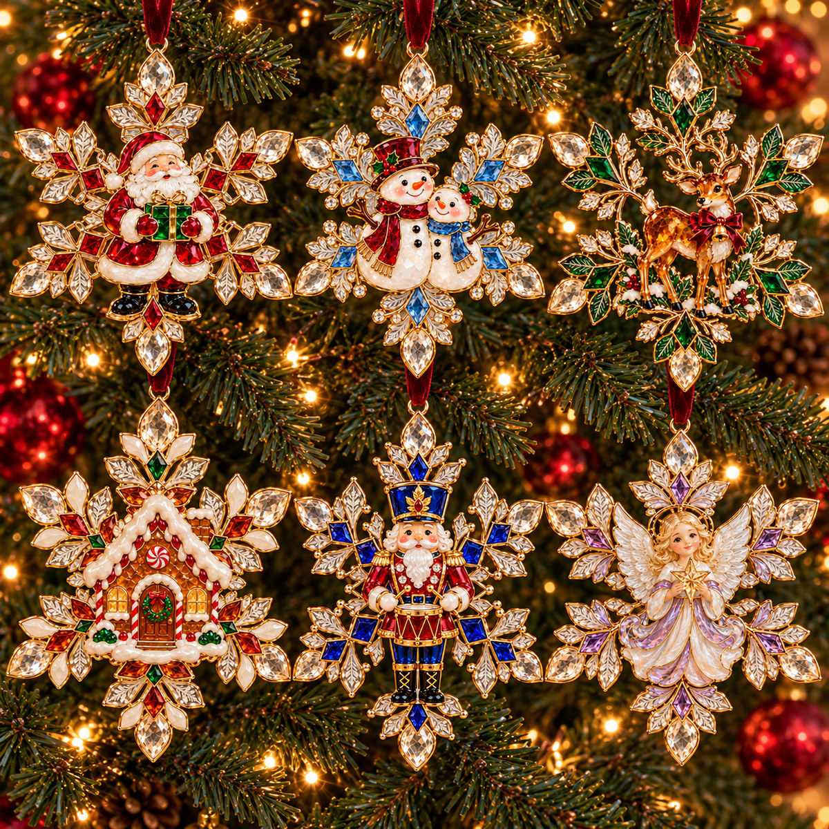 Christmas Magic Snowflake Ornaments – 6 Festive Designs for Holiday Decorating & Gifting