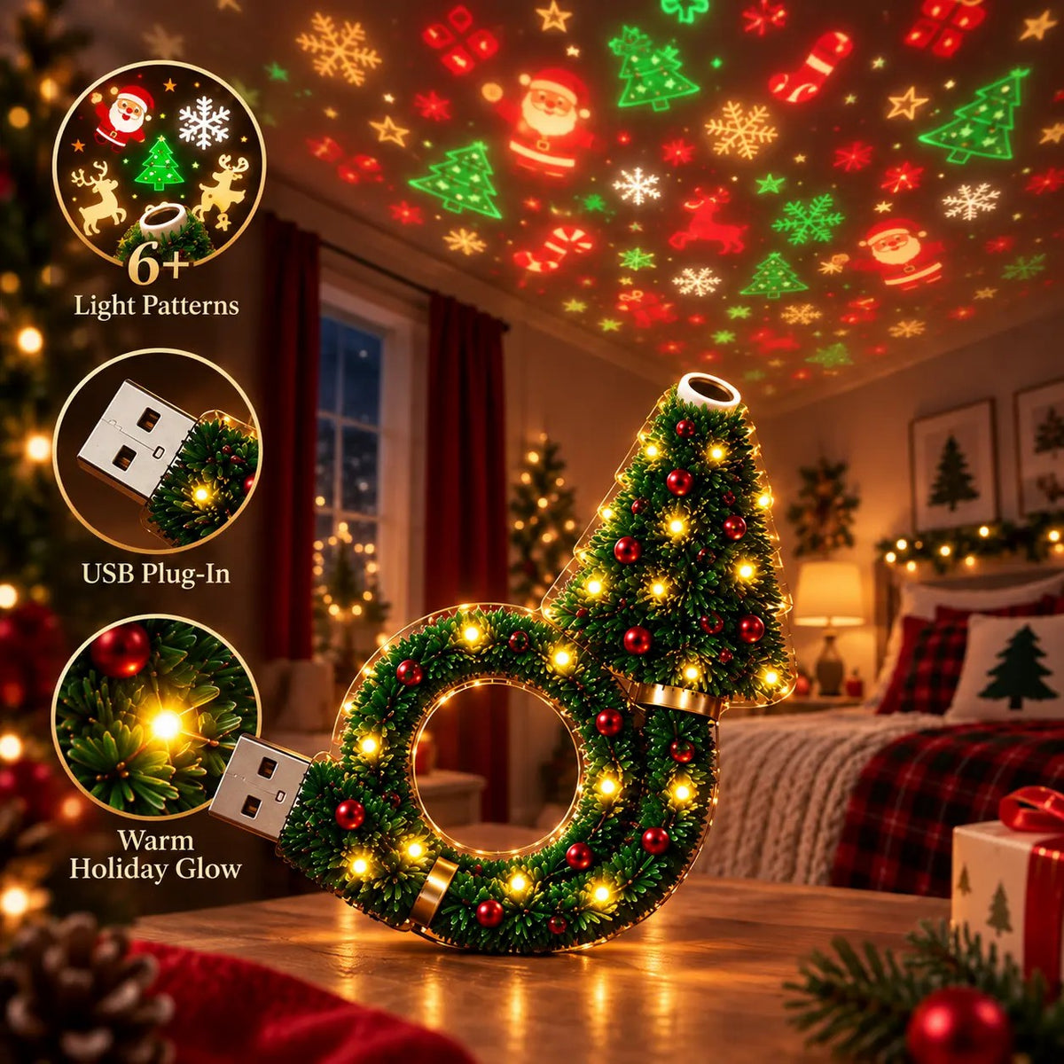 2026 New USB Plug-In Christmas Projector Night Light, 6+ Holiday Pattern Ceiling Lamp🎄 - image 1
