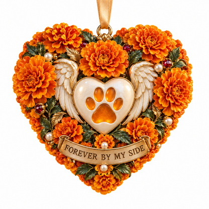 Día de Muertos Marigold Heart Ornaments –  “Forever in Our Hearts” Memorial Keepsake Collection