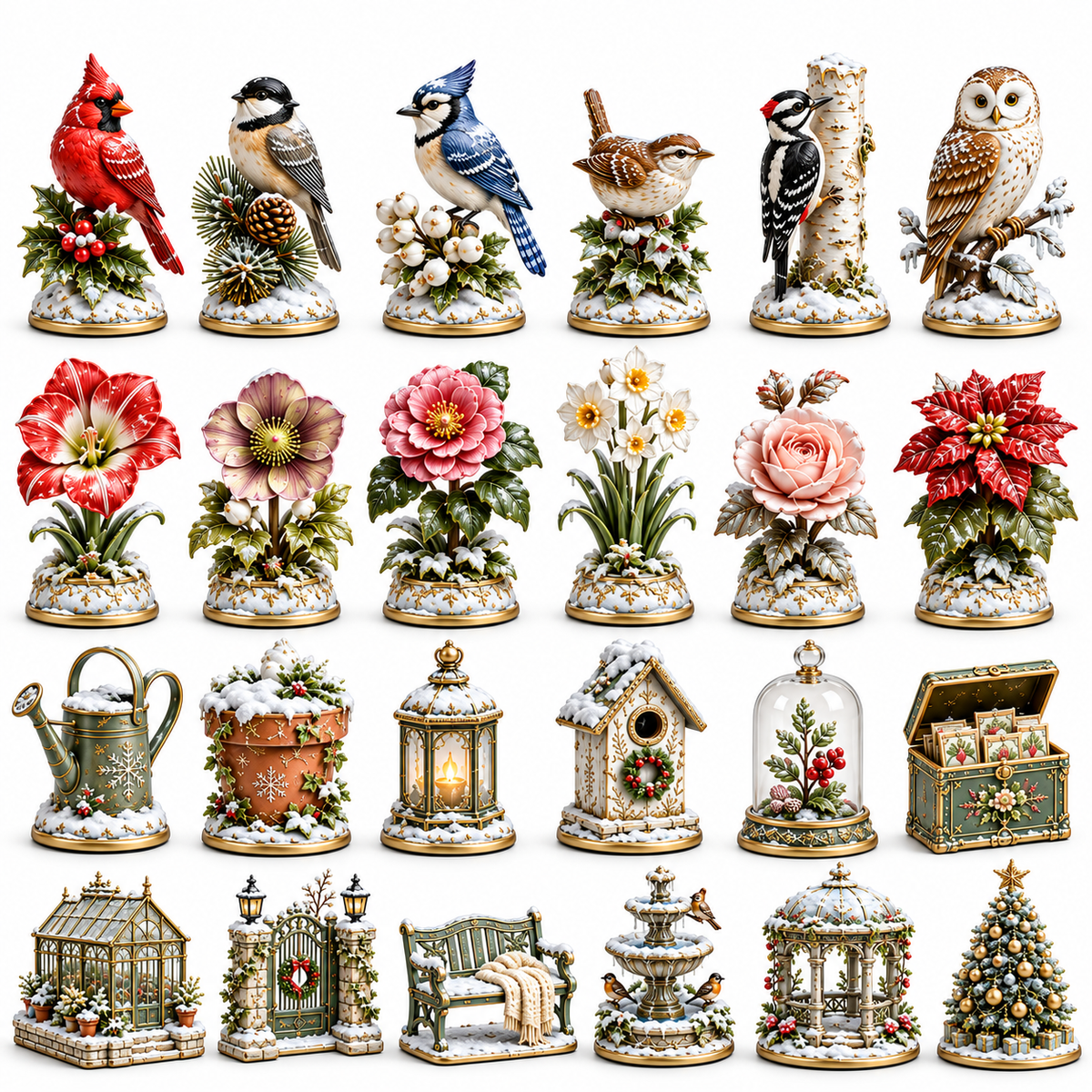 2026 Winter Blooms Collector Garden 24-Day Countdown Calendar – 24 Unique Winter Birds, Flowers & Garden Miniatures, Elegant Botanical Christmas Gift