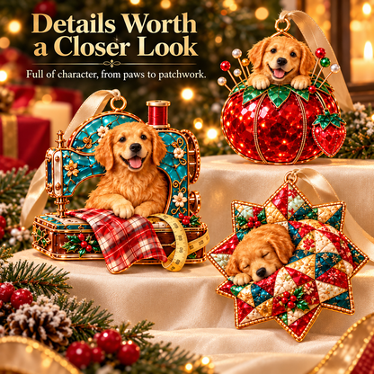 Golden Retriever Sewing-Themed Christmas Ornament