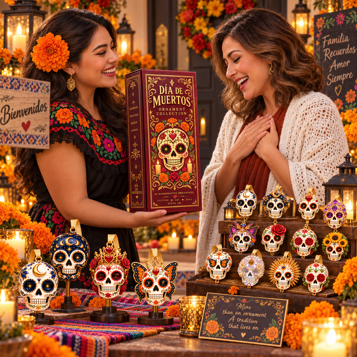 Día de Muertos Sugar Skull Ornament –  Colorful Day of the Dead Hanging Keepsake Collection, Festive Mexican-Inspired Gift for Family & Friends