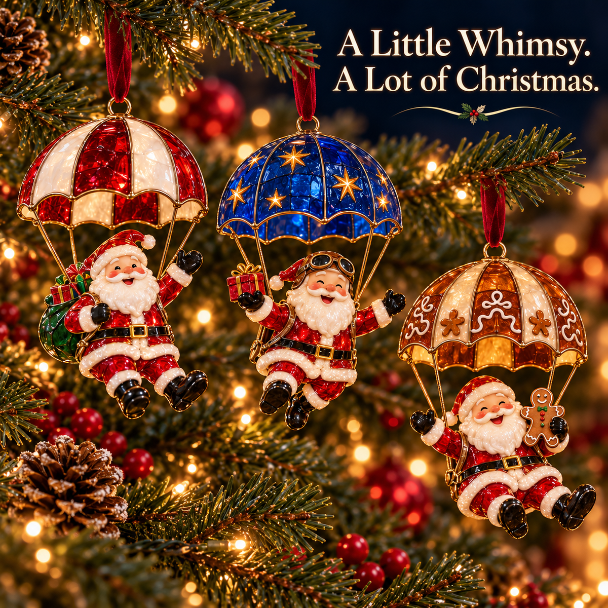 Parachuting Santa Christmas Ornaments – 6 Whimsical Holiday Designs