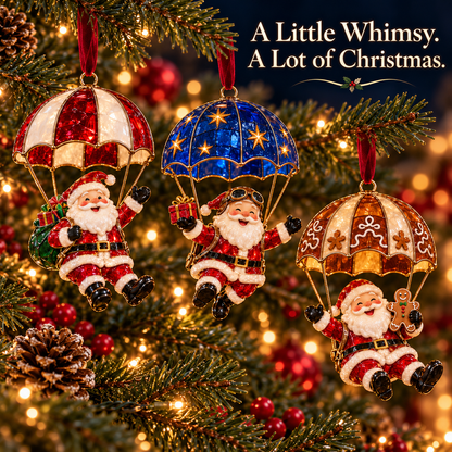 Parachuting Santa Christmas Ornaments – 6 Whimsical Holiday Designs