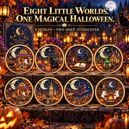 2026 Enchanted Halloween Collectible Coins – 8 Double-Sided Designs with Witches, Ghosts & Moonlit Villages