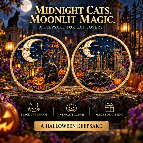 2026 Enchanted Halloween Collectible Coins – 8 Double-Sided Designs with Witches, Ghosts & Moonlit Villages