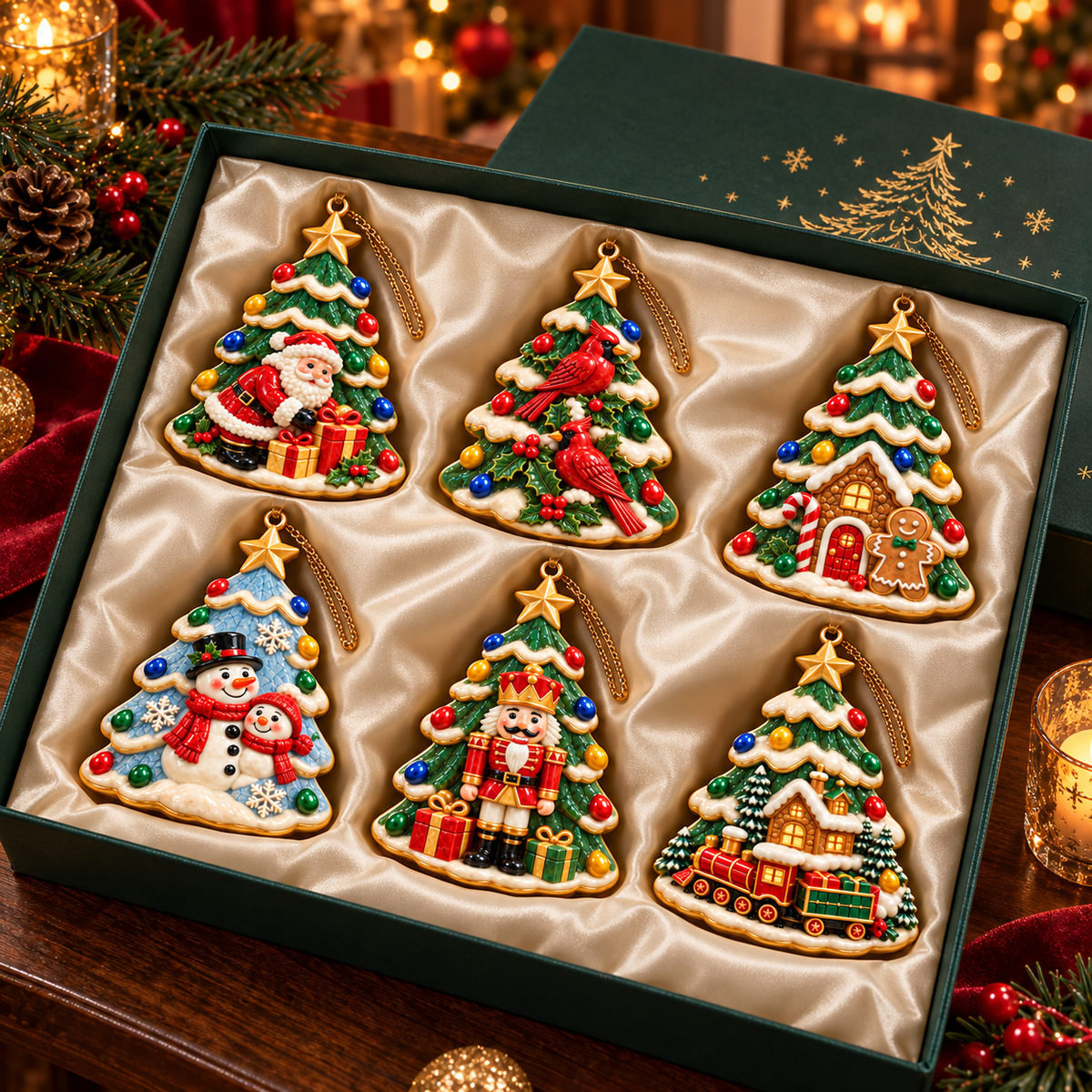 🎄 2026 Christmas Tree Ornaments – Set of 6 Festive Holiday Keepsakes Featuring Santa, Cardinals, Gingerbread House, Snowmen & Nutcracker | Christmas Decorations & Gifts