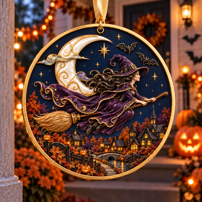 2026 Moonlit Halloween Village Hanging Ornaments – 9 Enchanting Designs with Witches, Ghosts & Pumpkin Magic