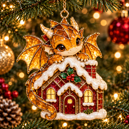 Enchanted Christmas Dragons – 6-Piece Vintage Stained Glass-Style Ornament Set