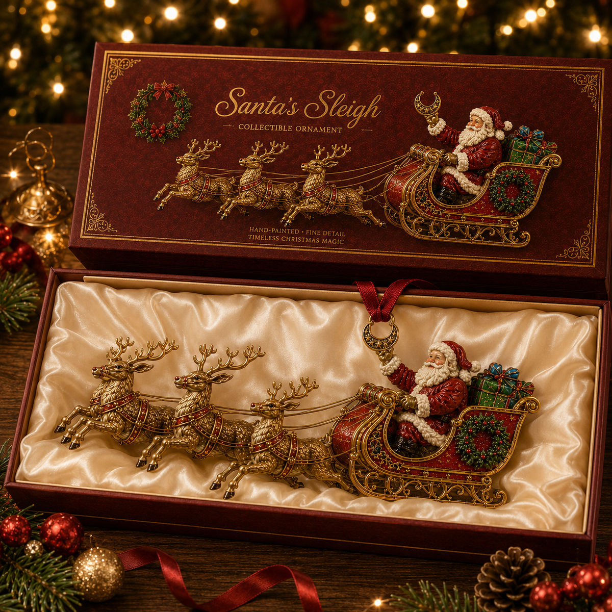 Christmas Santa & Reindeer Sleigh Ornament