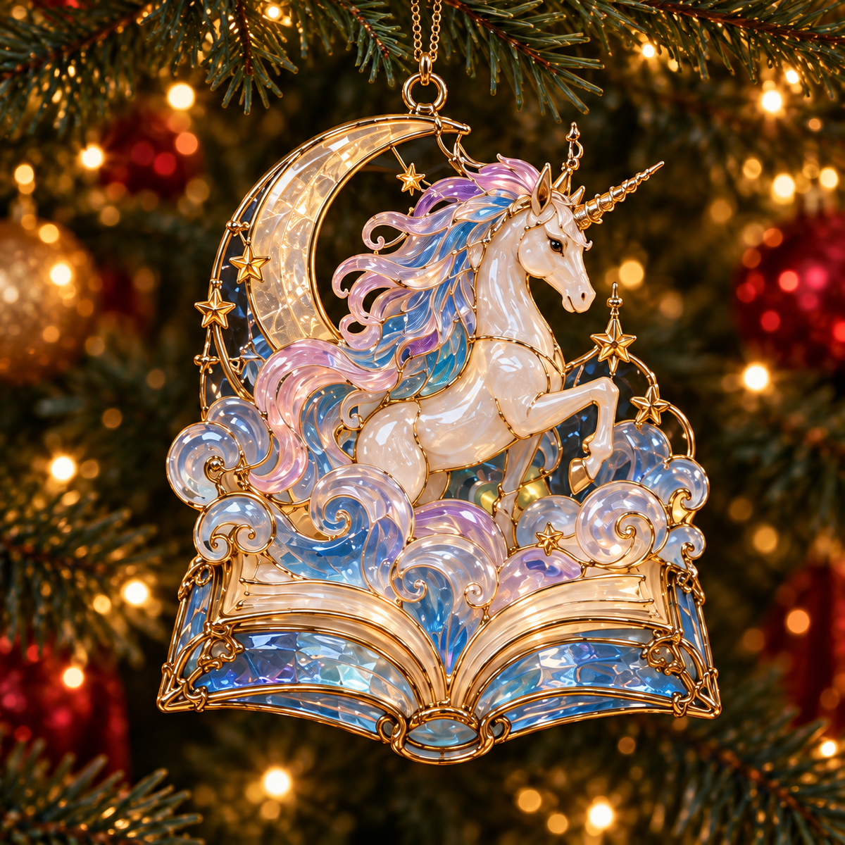 🎄 2026 Enchanted Storybook Christmas Ornaments – Set of 6 |  Stained Glass Fairy Tale Castle, Unicorn, Fairy, Mermaid, Dragon & Snowy Village Hanging Decorations | Magical Christmas Tree Ornaments & Fantasy Lover Gifts