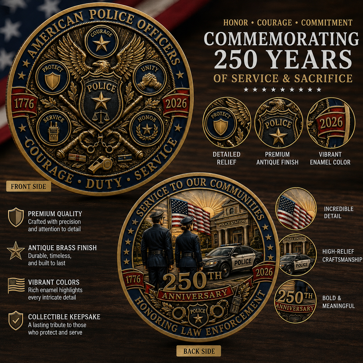 🎉🇺🇸 Limited Edition! 🔥🎁The Ultimate "Thank You" – 250th Anniversary American Police Officer Commemorative Coin (1776-2026) 🦅 - image 3