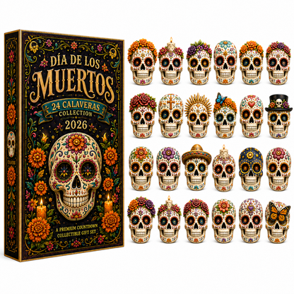 Dia de los Muertos 24-Day Advent Calendar – 24 Collectible Sugar Skull Figurines, Premium Day of the Dead Countdown Gift Set for Collectors & Holiday Lovers