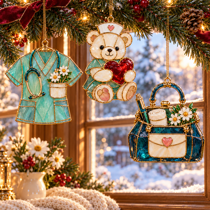 ✨ 2026 Nurse Appreciation Stained Glass Christmas Ornaments – Set of 6