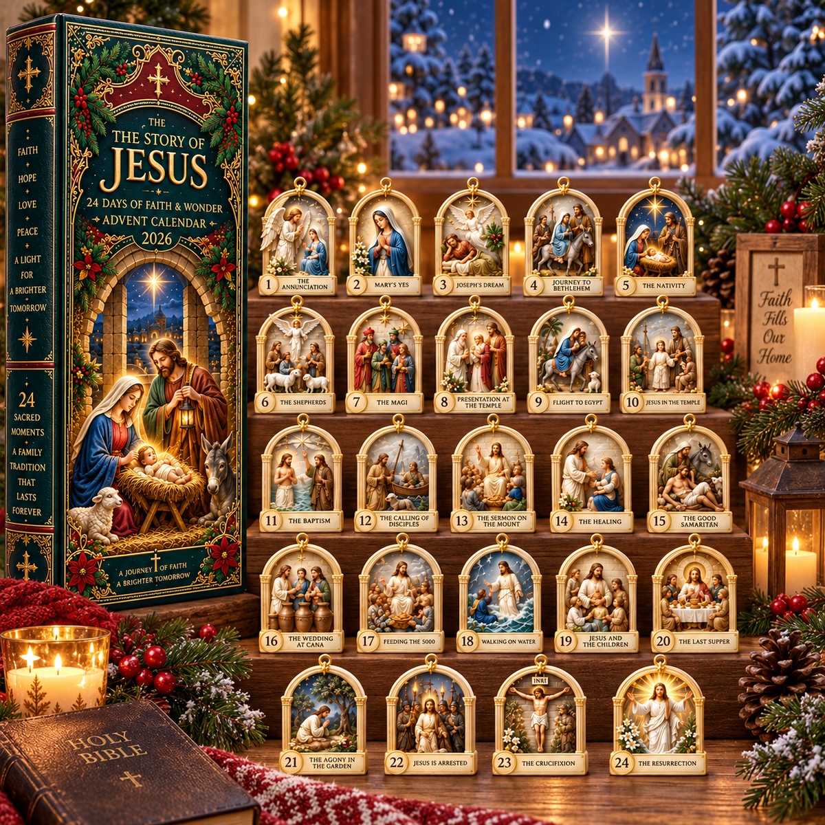 Story of Jesus 2026 – 24 Days of Faith & Wonder Advent Calendar with 24 Unique Biblical Scene Miniatures, Christian Christmas Collectible Gift