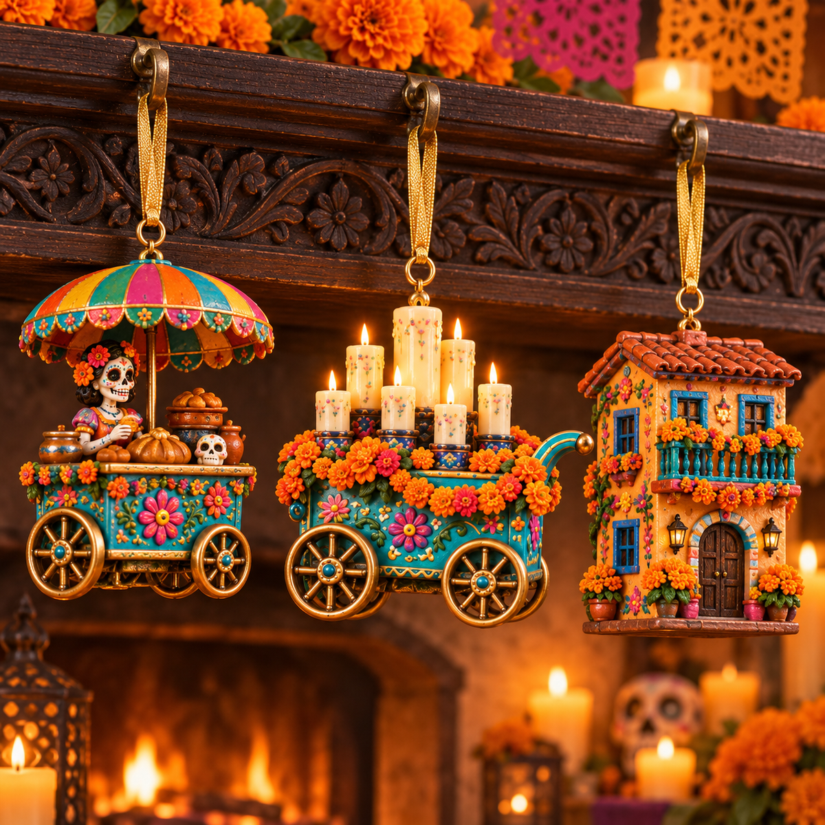 2026 Día de Muertos Village Ornaments – Miniature Market & Marigold Keepsake Collection