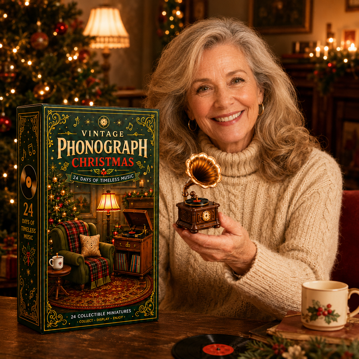 Vintage Phonograph Christmas Advent Calendar 2026 – 24 Days of Timeless Music Collectible Miniatures, Retro Record Player Countdown Gift for Music Lovers