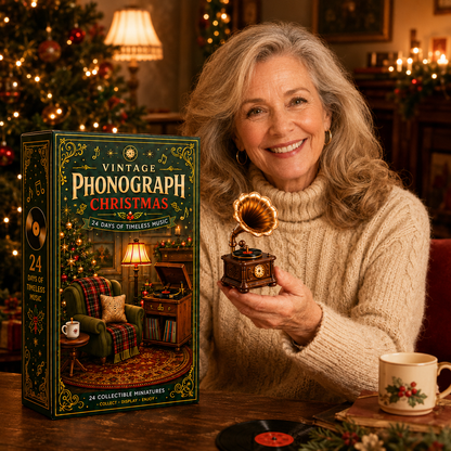 Vintage Phonograph Christmas Advent Calendar 2026 – 24 Days of Timeless Music Collectible Miniatures, Retro Record Player Countdown Gift for Music Lovers