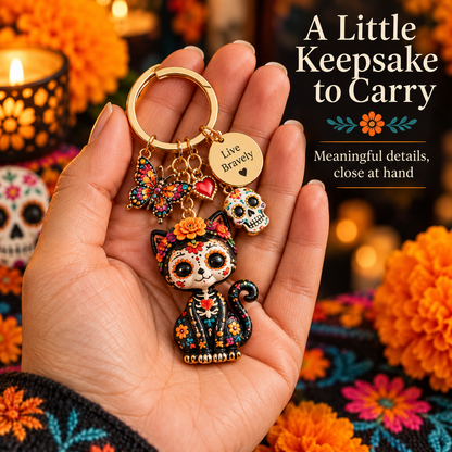 2026 Día de Muertos Keepsake Keychains – 4 Colorful Designs with Remembrance Cards