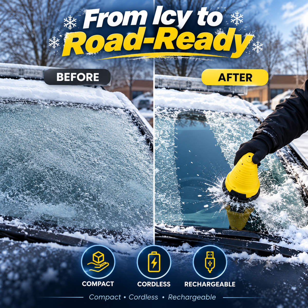 ❄️ Cordless Electric Ice Scraper – 360° Spinning Windshield De-Icer 🚗⚡
