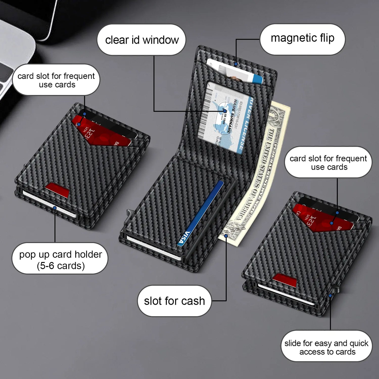 Men's RFID Minimalist Bifold Wallet - 1 ID Window, Pop-Up Card Holder, Money Clip💳 - image 8