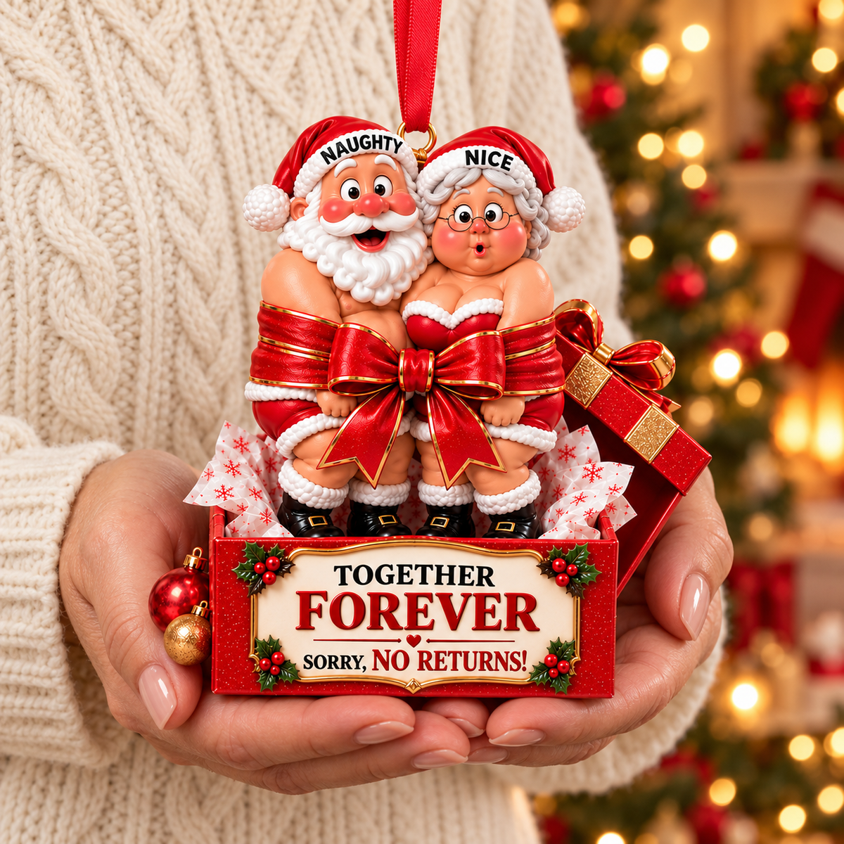 2026 Naughty & Nice Santa & Mrs. Claus Ornament – “Together Forever” Funny Christmas Gift for Couples