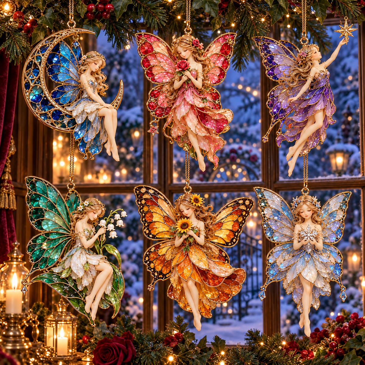 ✨ 2026 Enchanted Stained Glass Fairy Christmas Ornaments – Set of 6