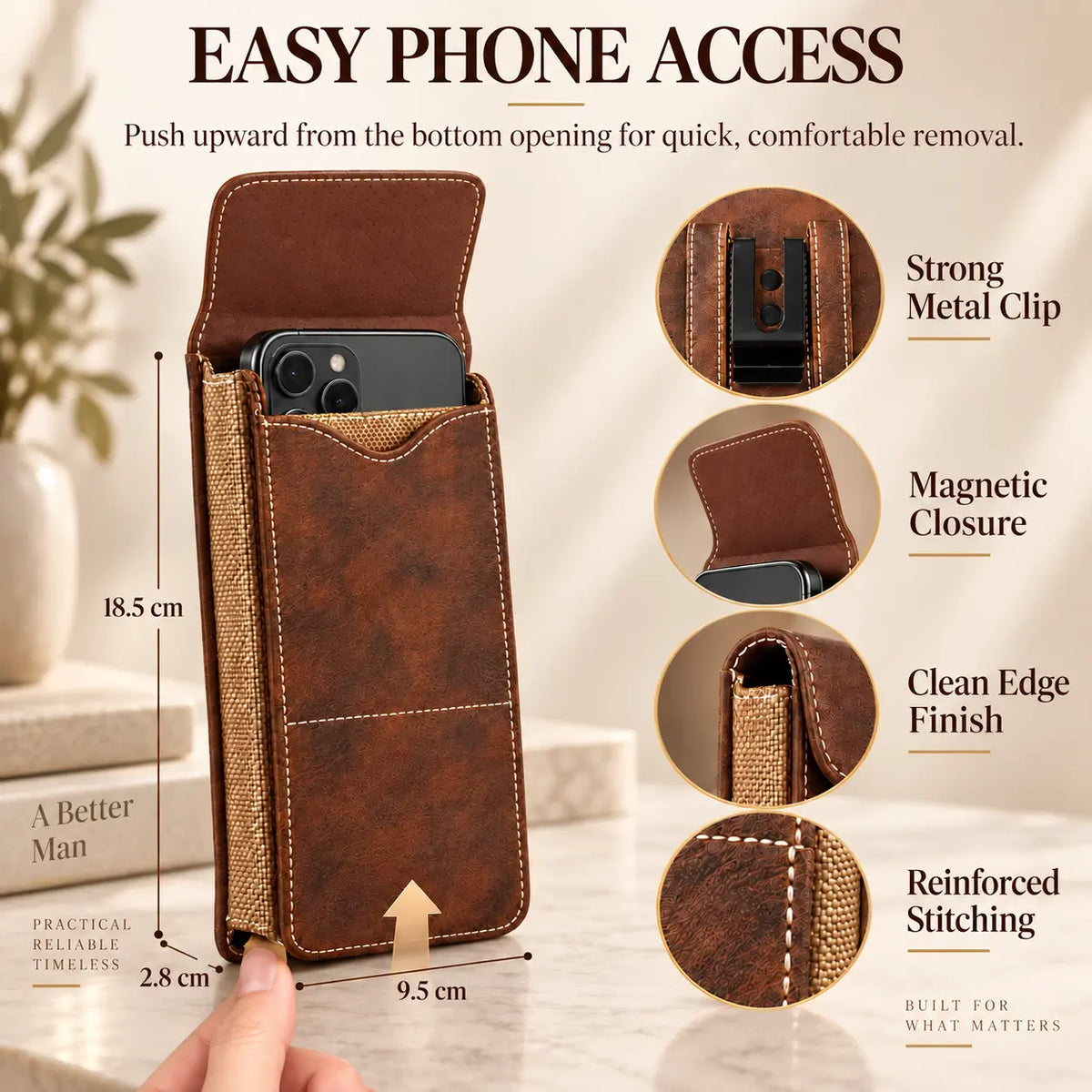 Men's Waist Phone Pouch with Card Slot, Magnetic Lock & Metal Belt Clip📱 - image 3