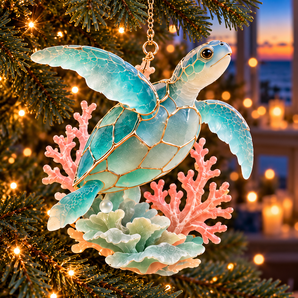 🐢 2026 Ocean Christmas Sea Turtle Ornaments – Set of 6 Coastal Holiday Keepsakes