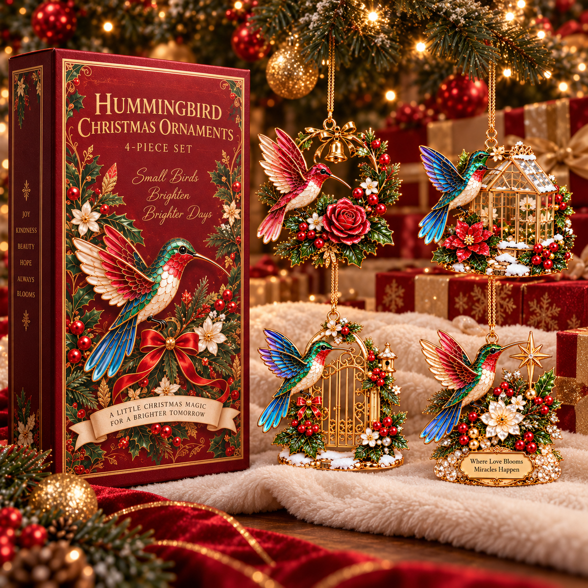Hummingbird Christmas Ornament  –  Festive Bird Keepsake Collection, Elegant Holiday Gift for Mom, Grandma & Hummingbird Lovers