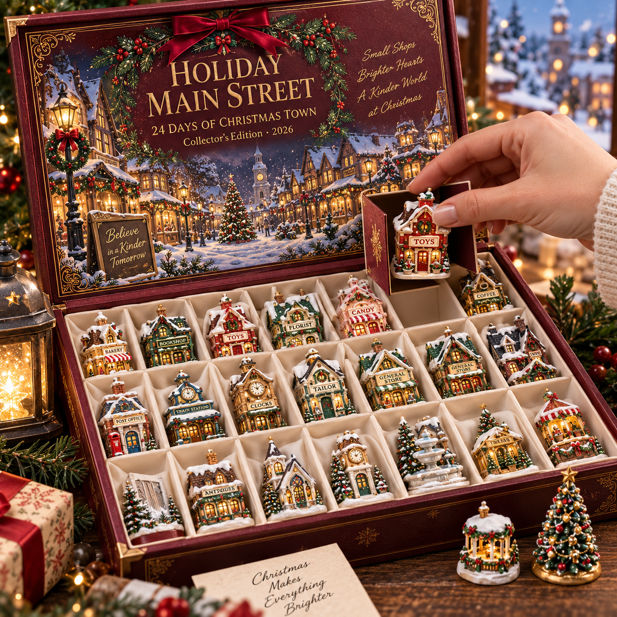 2026 Holiday Main Street 24-Day Christmas Countdown Calendar – 24 Unique Christmas Village Shop Miniatures, Charming Snowy Town Collector’s Gift