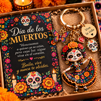 2026 Día de Muertos Keepsake Keychains – 4 Colorful Designs with Remembrance Cards
