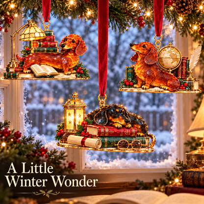 Dachshund Christmas Ornaments – Cozy Library Holiday Collection