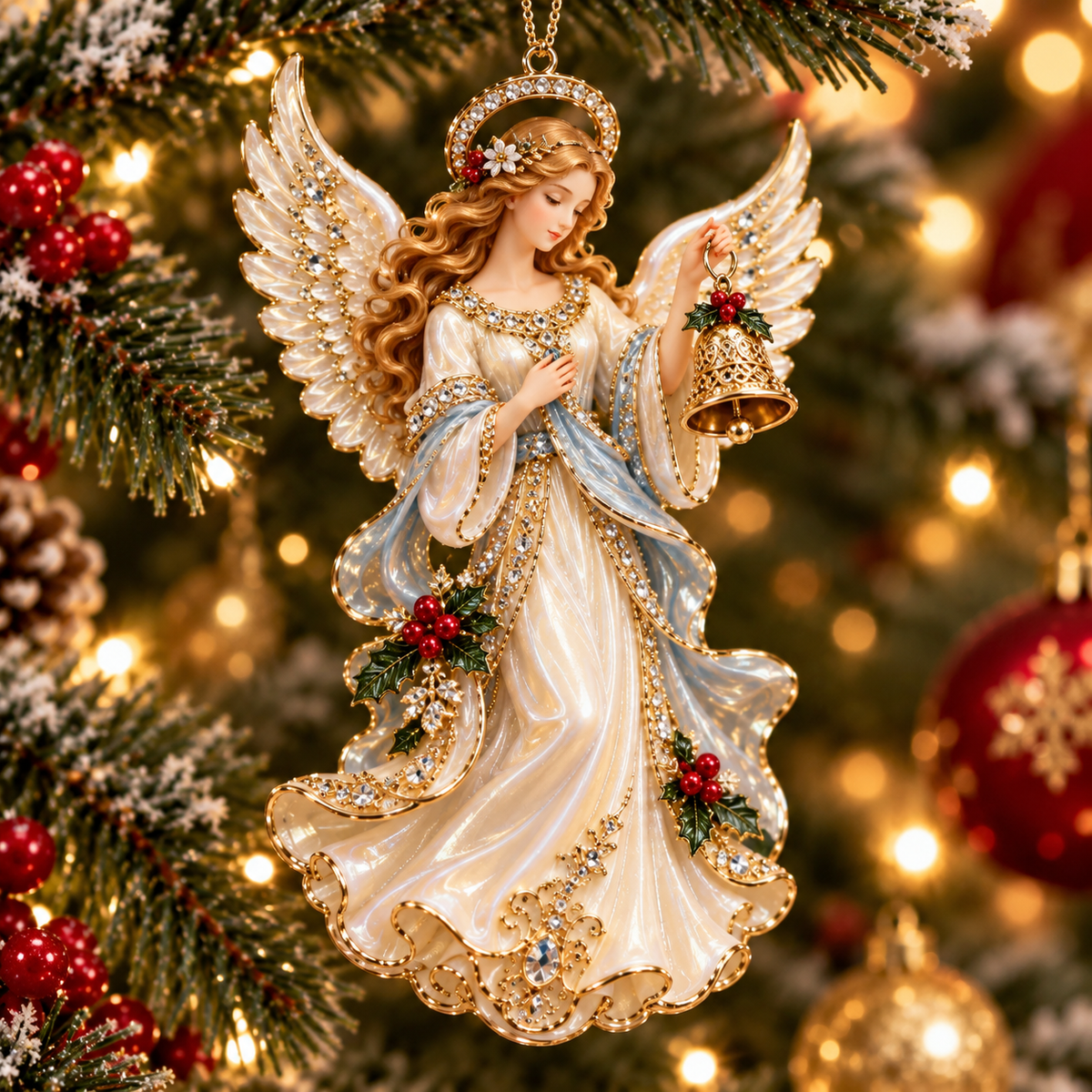2026 Heavenly Angels Christmas Ornaments – 8 Elegant Designs with Golden Wings & Flowing Pastel Gowns