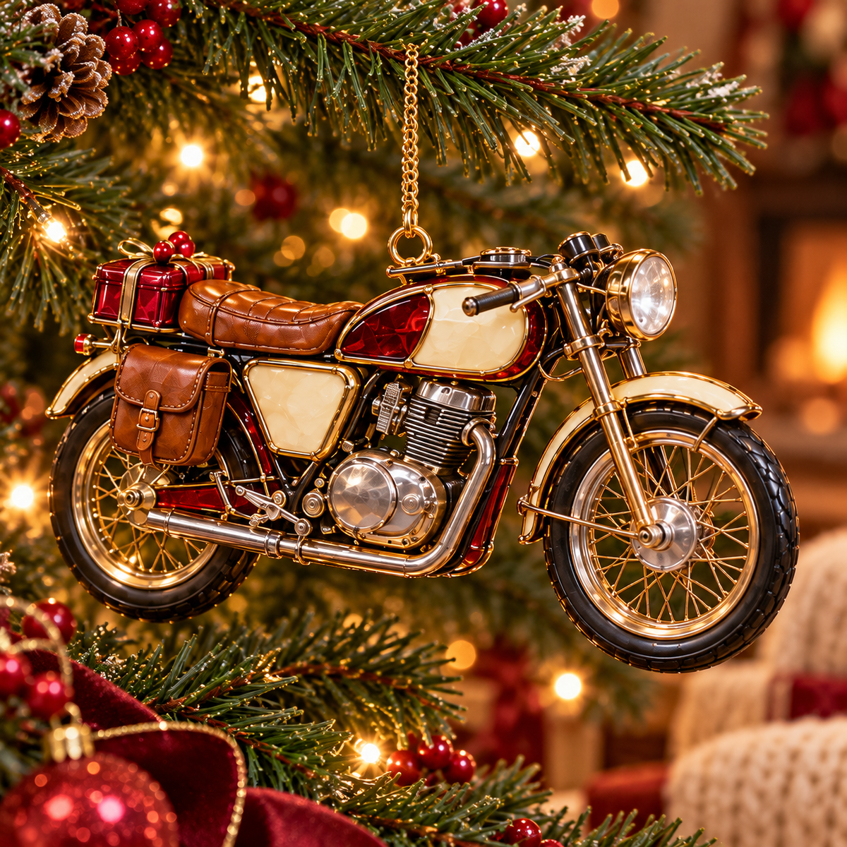 ✨ 2026 Vintage Stained Glass Motorcycle Christmas Ornaments – Set of 6 |  Retro Cruiser, Sidecar, Chopper & Adventure Motorbike Hanging Decorations | Christmas Tree Ornaments & Biker Gifts